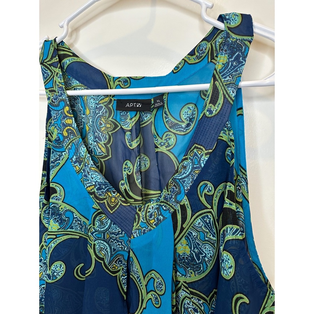 Apt. 9 Womens XL Blue Teal Paisley Chiffon Sleeveless V-Neck Blouse Top - Picture 2 of 5